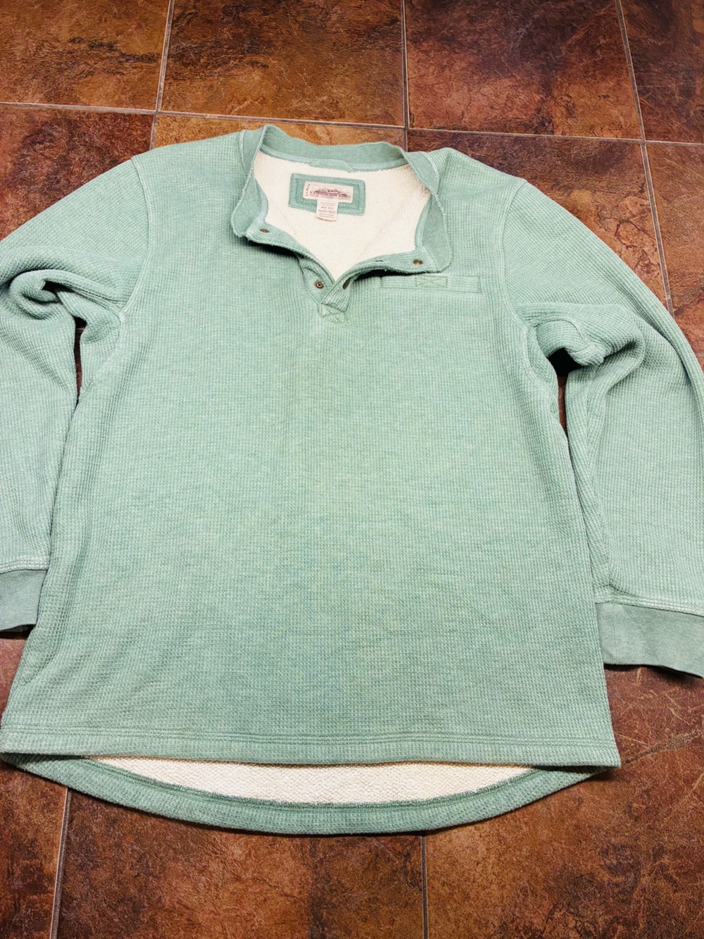 L.L. Bean Men's Mint Green Waffle-Knit Zip-Shoulder Pullover